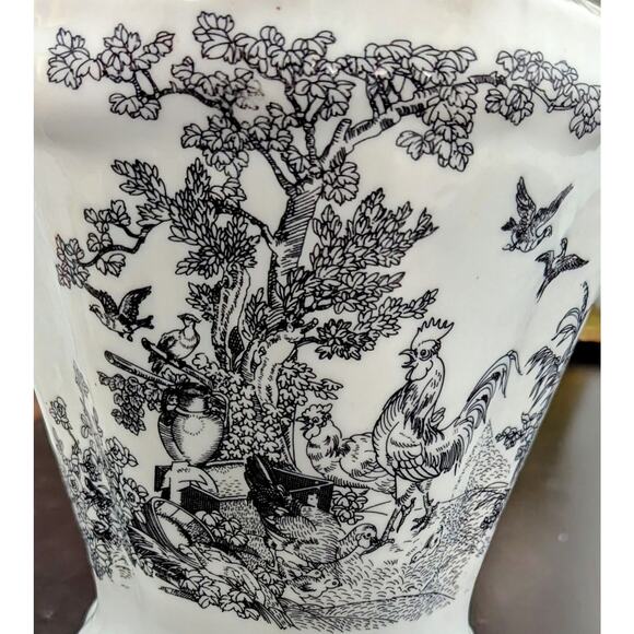 Black & White Toile Du joie Pitcher Rooster Rabbit Bird China French Country Lrg - Picture 6 of 6